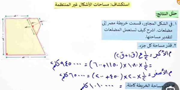 لتقدير مساحة مصر باستعمال الشكل أدناه