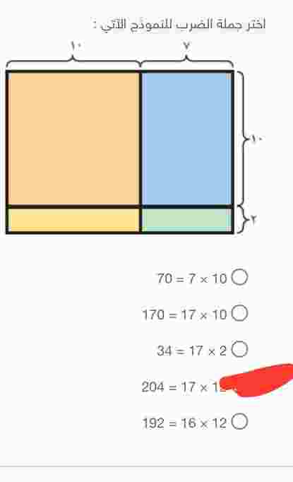 اختر جملة الضرب للنموذج الآتي