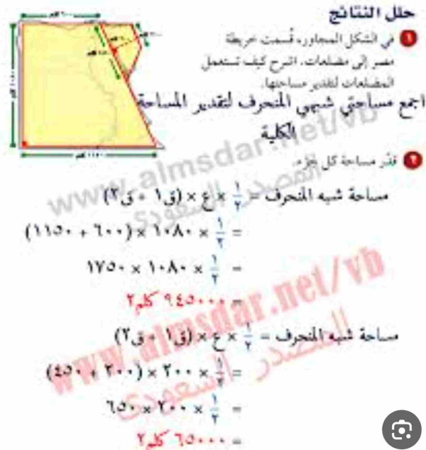 لتقدير مساحة مصر باستعمال الشكل أدناه